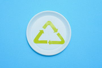 Plastic waste collection on blue background. Concept of Recycling plastic and ecology. Flat lay, top view