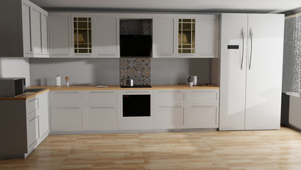 modern kitchen interior. 3d modeling design.