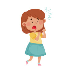Short Haired Girl in Blue Skirt Freezing Showing Scared Expression on Her Face Vector Illustration