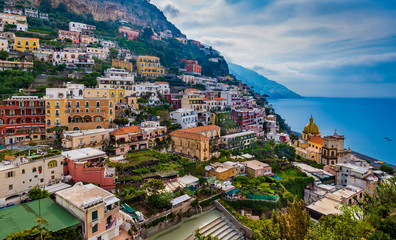 Aerial  view of beautiful town  of Positano at Amalfi coast, Italy.
