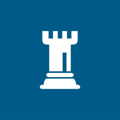 Chess Rook Icon On Blue Background. Blue Flat Style Vector Illustration