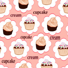 seamless pattern of cupcakes with cream muffin vector sweets dessert baking delicacy picture food color illustration festive confectionery background postcard banner