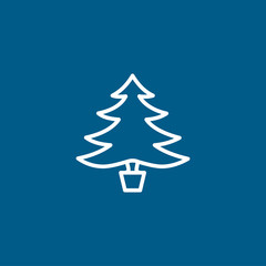 Christmas Tree Line Icon On Blue Background. Blue Flat Style Vector Illustration