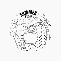 Summer design flat line art illustration vector