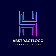 abstract circle logotype H Letter Technology dots logo icon monogram design