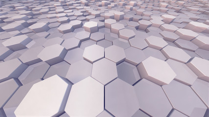 Geometric Hexagon pattern shape Block Wall Bump 3D illustration abstract background.
