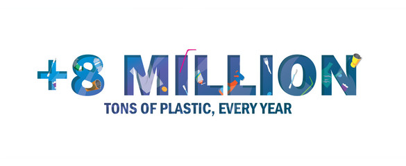 +8 Million tons of plastic every year in ocean.Ecologic motivation poster,banner.Save the ocean from plastic. Stop ocean plastic pollution. Creative vector illustration. Lettering social advertisement