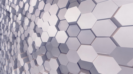 Geometric Hexagon pattern shape Block Wall Bump 3D illustration abstract background.
