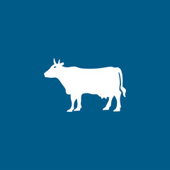 Cow Icon On Blue Background. Blue Flat Style Vector Illustration