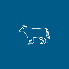 Cow Line Icon On Blue Background. Blue Flat Style Vector Illustration