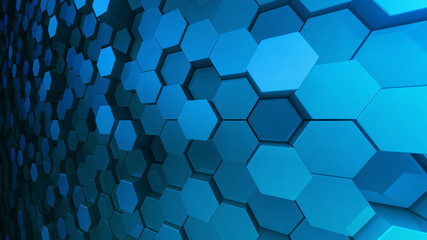 Geometric Hexagon pattern shape Block Wall Bump 3D illustration abstract background.
