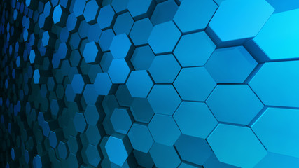 Obraz na płótnie Canvas Geometric Hexagon pattern shape Block Wall Bump 3D illustration abstract background. 