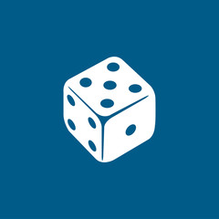 Casino Dice Icon On Blue Background. Blue Flat Style Vector Illustration