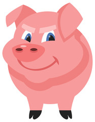 Standing male pig. Farm animal in cartoon style.