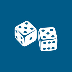 Casino Dice Icon On Blue Background. Blue Flat Style Vector Illustration