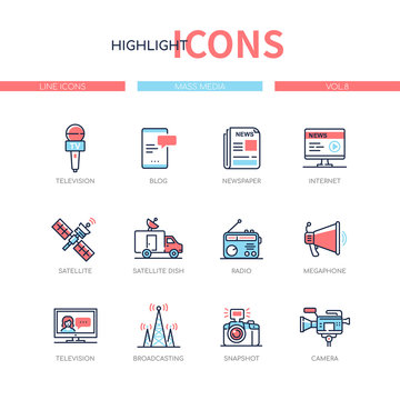 Mass media - line design style icons set