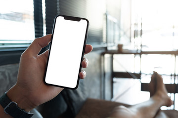 woman using Smartphone. Blank screen mobile phone for graphic display montage.networking service.