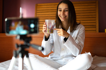 Veterinary surgeon talking to his client online. Online veterinary Concept.