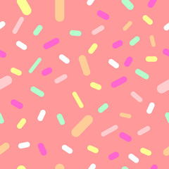 Doughnut glaze with sprinkles seamless pattern, tasty poster design template, vector illustration