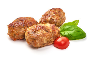 Baked pork meatballs, isolated on white background