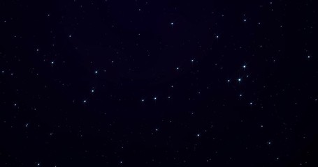 Stars in sky, starry night starlight shine in space universe. Twinkling and blinking stars glimmer, blue light shine in dark starry sky galaxy, seamless loop background