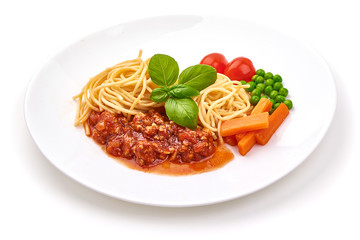Spaghetti Bolognese, isolated on white background