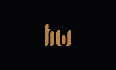 Letter HW with cuts abstract alphabet, font, text, typography, initials design in golden color with black background icon for the logo