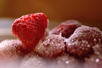 Frozen strawberry selectived focus.