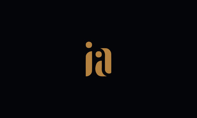 Letter IA with cuts abstract alphabet, font, text, typography, initials design in golden color with black background icon for the logo