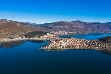 Aerial view the city of Kastoria and Lake Orestiada in northern Greek