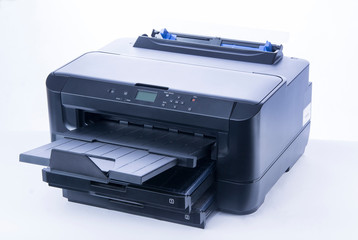 Multifunction SRA3 inkjet printer on white background. Office printer.