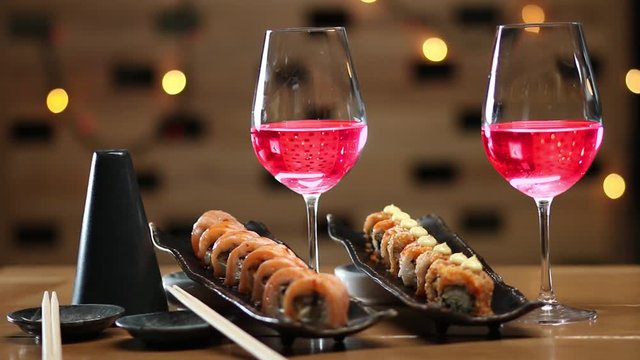Sushi roll set . Various Sushi japanese food in restaurant.