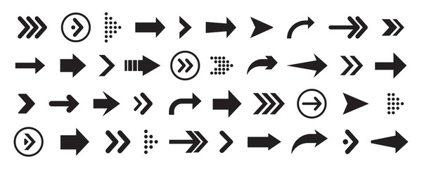 Set of arrows collection in black color on a white background for website design