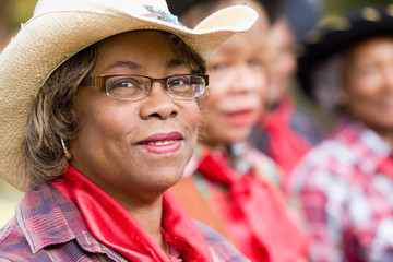 African woman wearing cowboy hat, Dallas, Texas, USA