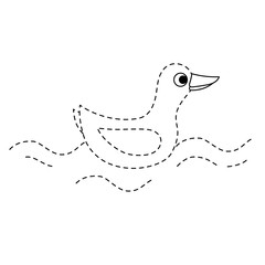 Duck children quiz dashed line educational drawing coloring page