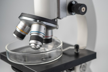Microscope of micro biological for scientist biochemist or microbiologist working research in laboratory.
