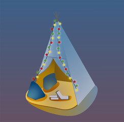 Wigwam wiht illimination and books night © Ann