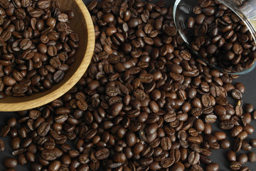 aromatic coffee beans in a wooden plate