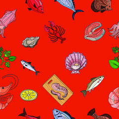 Food pattern on a color background