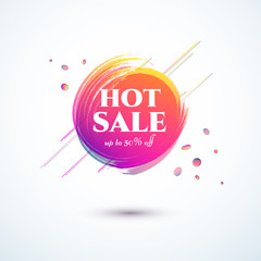 Banner hot sale 50 off Bright duotone gradient banner for web stores shop online sale sticker promo action Modern label price tag theme business ad marketing promotion Hot summer color gradient Vector