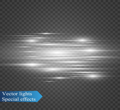 Vector light special effect. Luminous stripes on a transparent background.