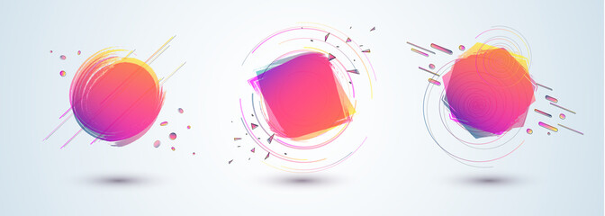 Bright duotone gradient banner for web stores shop online sale sticker promo action Set Design element Modern label tag theme business ad marketing promotion Hot summer color gradient Vector banner