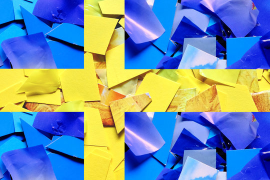 Ecological  Sweden flag, made of recycled plastics and carton.