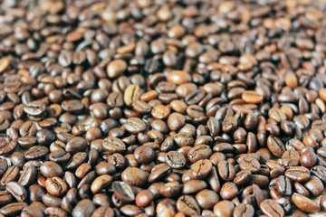 Coffee beans lie in bulk