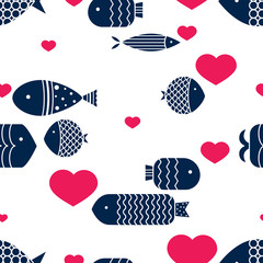 Cute fish. Kids background. Seamless pattern. Can be used in textile industry, paper, background, scrapbooking.