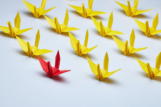 Group of origami Crane background, shallow depth of field