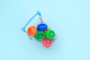 multi-colored plastic corks , zero life-style waste, recycling garbage, environmental awareness