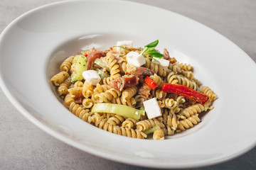 tasty pasta meal served on plate
