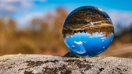 Crystal ball landscape shot near the famous Bogenberg, Bavaria, Germany