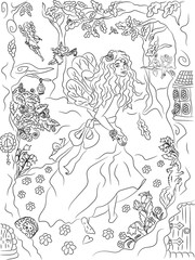 Fairy in forest adult coloring book page